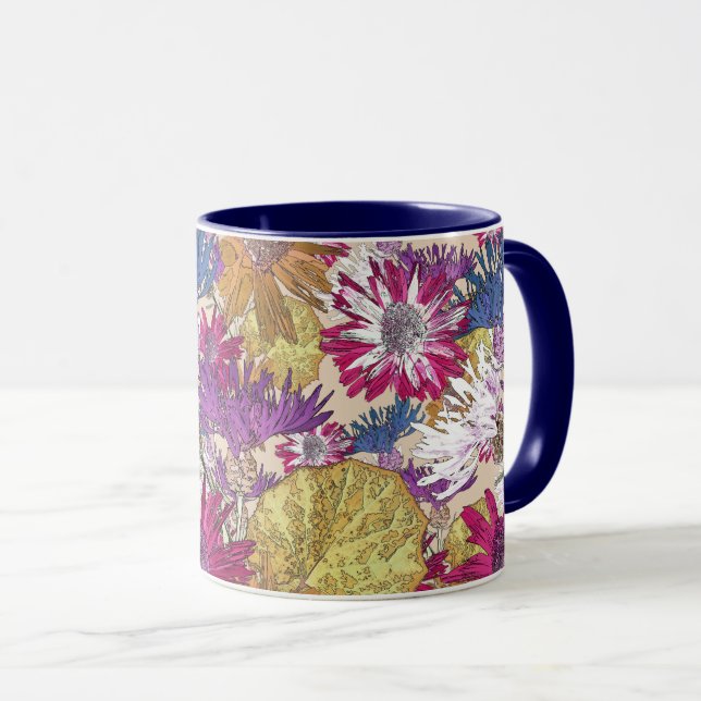 Caneca Flores, flores vermelhas, buquês, flores azuis (Frente Esquerda)