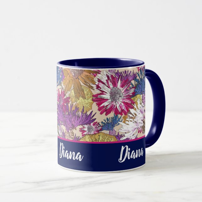 Caneca Flores, flores vermelhas, buquês, flores azuis (Frente Esquerda)