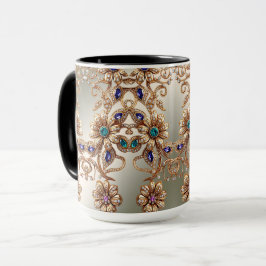 Caneca Flores Jóias Douradas Elegantes