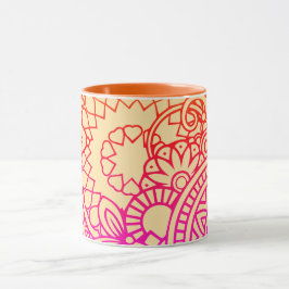 Caneca Flores Laranja Roxo e Fundo de Pêssego Suave