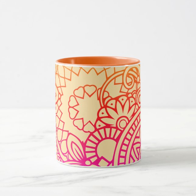 Caneca Flores Laranja Roxo e Fundo de Pêssego Suave (Centro)