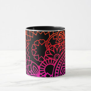 Caneca Flores Laranja Roxo e Fundo Preto