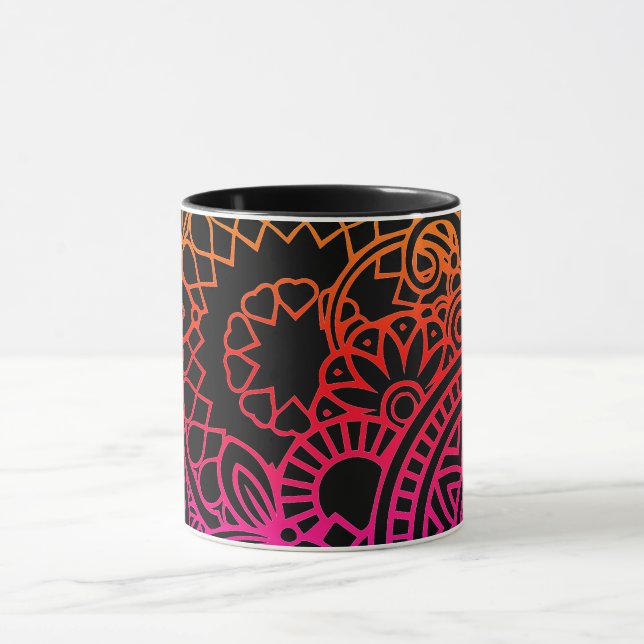 Caneca Flores Laranja Roxo e Fundo Preto (Centro)