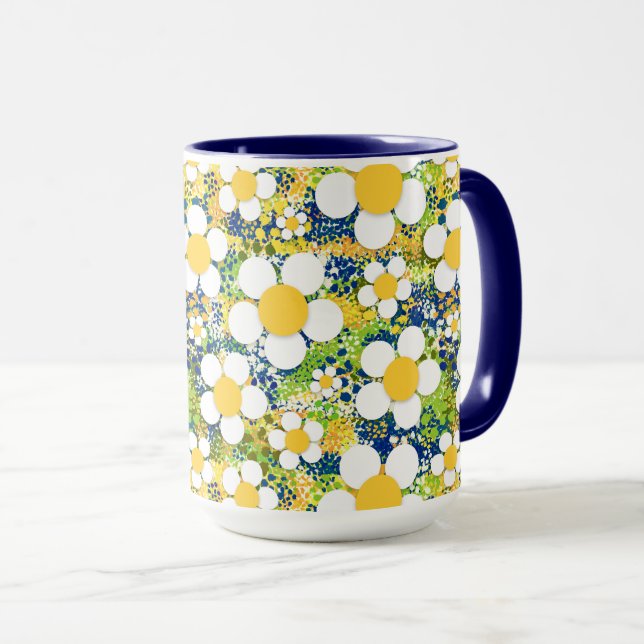 Caneca Flores Mediterrâneas Azuis Amarelas e Brancas (Frente Esquerda)