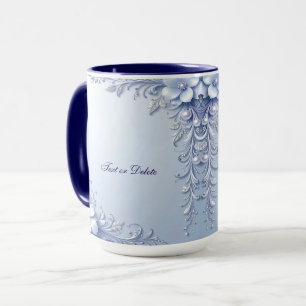 Caneca Flores Ornamentadas Azuis com Pérolas