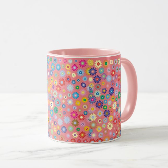 Caneca Flores padrão floral Natureza rosa (Frente Esquerda)