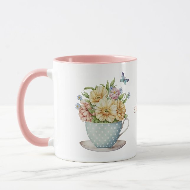 Caneca Flores Personalizadas no Teacup Café Tea Mug (Esquerda)