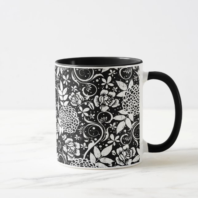 Caneca Flores Pretas e Brancas Clássicas Mug (Direita)