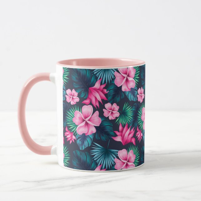 Caneca Flores Rosa com Folhas Verdes - 79066 (Esquerda)