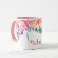 Flores Rosa Cor-de-Rosa Feminina Nome Personalizad