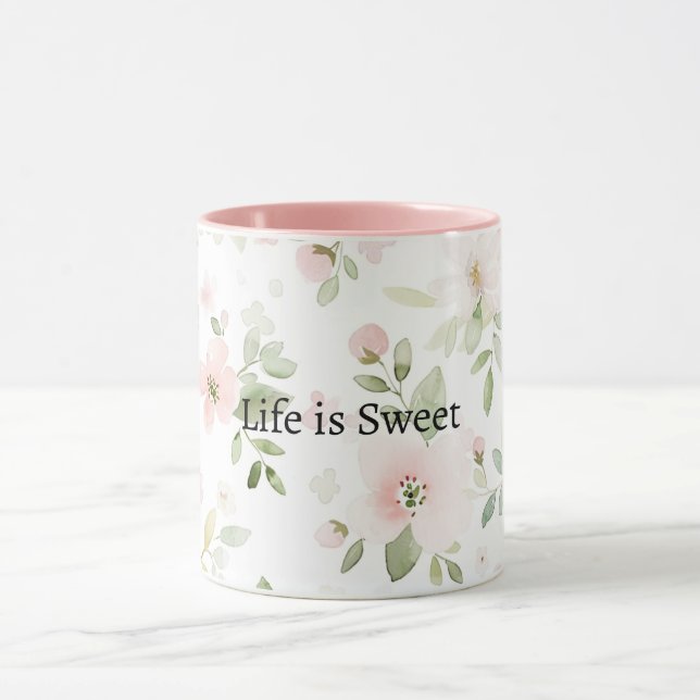 Caneca Flores Rosa Menta A Vida é Doce (Centro)