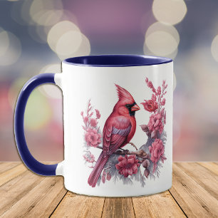 Caneca Flores Rosa Monograma Azul Cardinal Vermelho