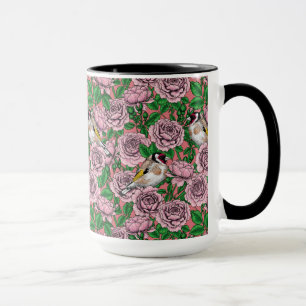 Caneca Flores rosas rosa rosa e aves-pintadas