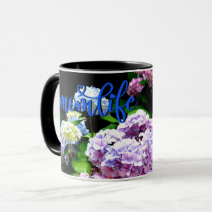 Caneca Flores roxas, cor-de-rosa, cor-de-rosa, hidrangeas