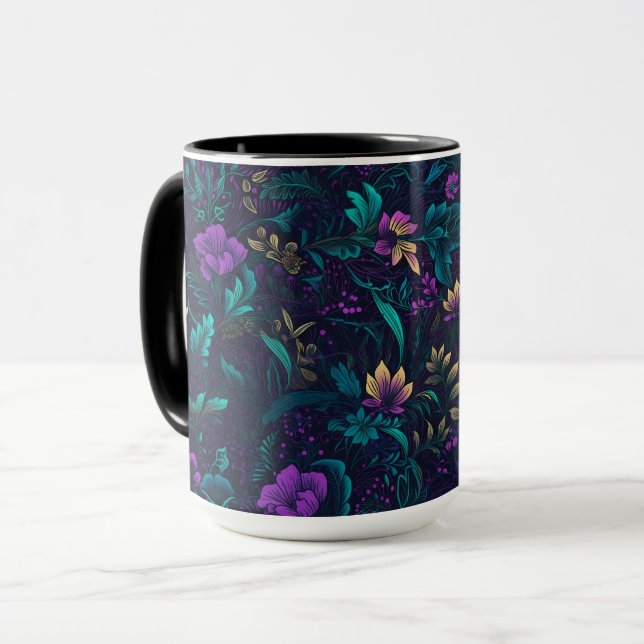 Caneca Flores roxas e Folhas de Alho (Frente Esquerda)