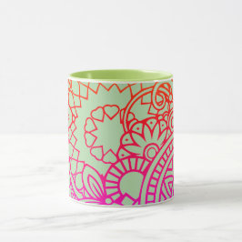 Caneca Flores Roxas Laranja e Fundo de Sage Suave