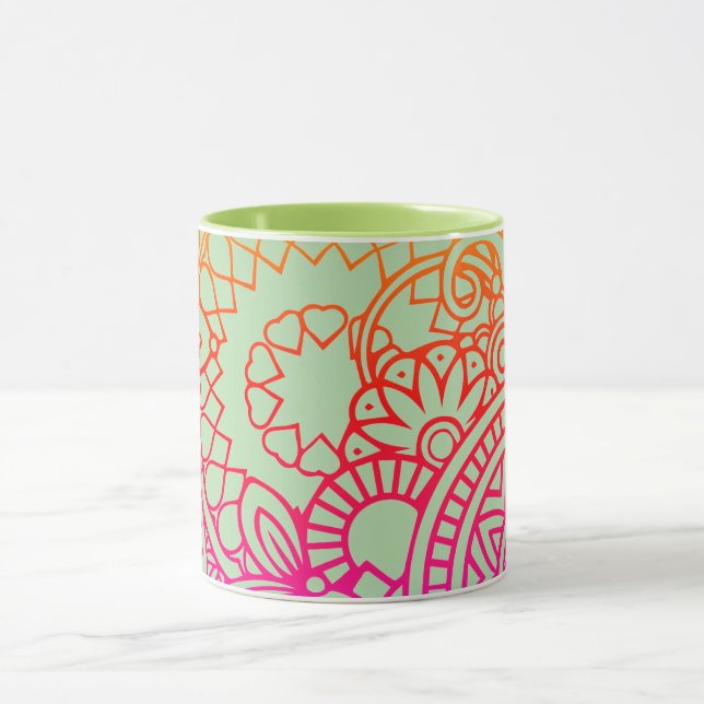 Caneca Flores Roxas Laranja e Fundo de Sage Suave (Centro)