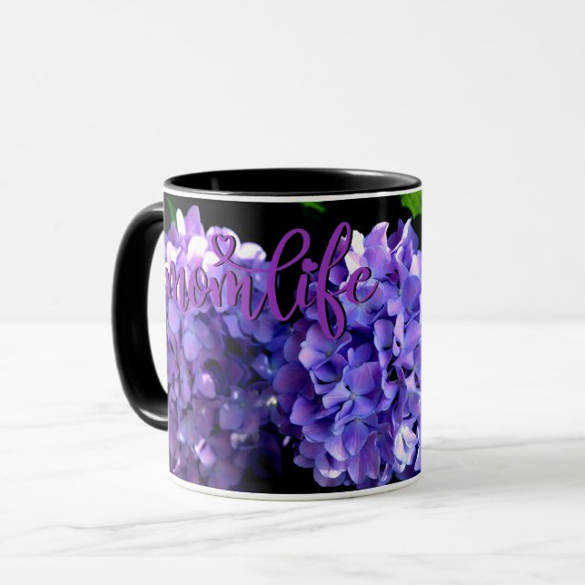 Caneca Flores roxas profundas Elegantes hydrangeas (Frente Esquerda)