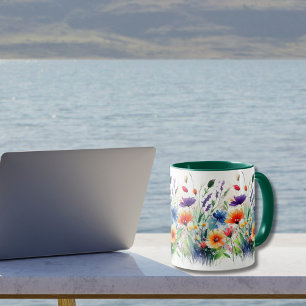 Caneca Flores Selvagens Aquarela Floral Boho Gift para el