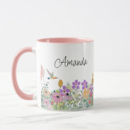 Caneca Flores selvagens e café floral verde