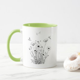 Caneca Flores Selvagens em Mug de Café Preto e Branco