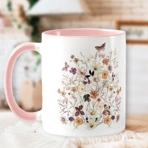 Caneca Flores Selvagens Presas Cottagecore Rosa