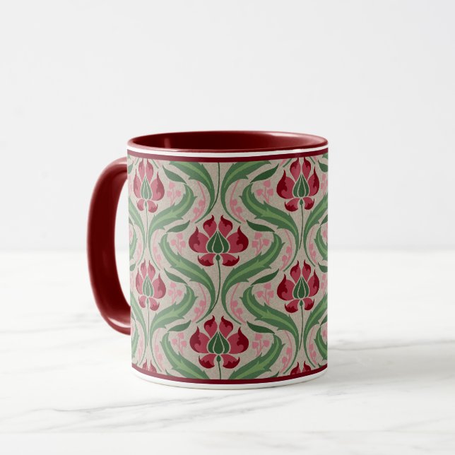 Caneca Flores Selvagens Rosa Damask Coffee Mug (Frente Esquerda)