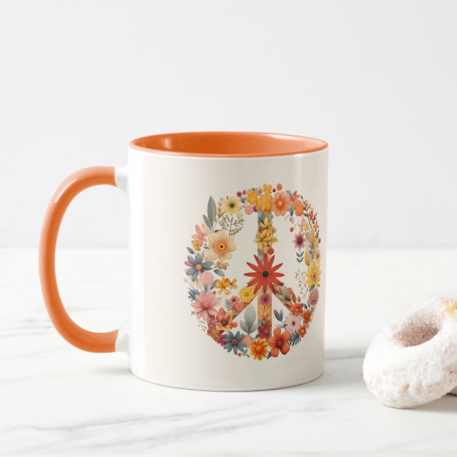 Caneca Flores selvagens Sinal de paz coroa floral (Com Donut)