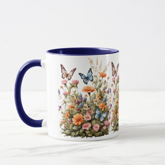 Caneca Flores Silvestres Borboletas Aquarela Jardim Flore (Esquerda)