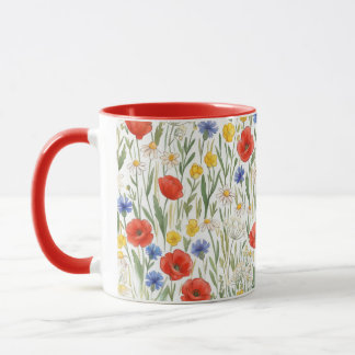 Caneca Flores Silvestres Botânicos Florais Vermelho Azul