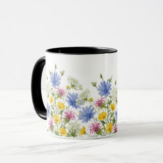 Caneca Flores Silvestres Coloridas em Aquarela