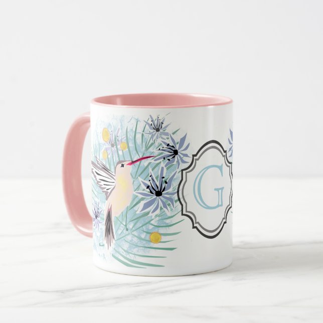 Caneca Flores tropicais, beija-flores. (Frente Esquerda)