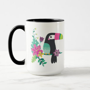 Caneca flores tropicais coloridas e inspiração tucana