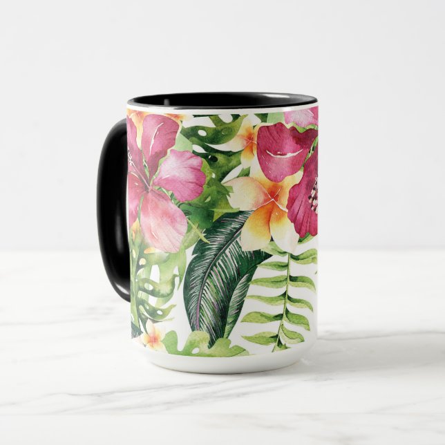 Caneca Flores Tropicais Folhas Floral Chic Trópicos (Frente Esquerda)
