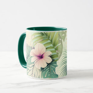 Caneca Flores Tropicais Vintage e Folhagem