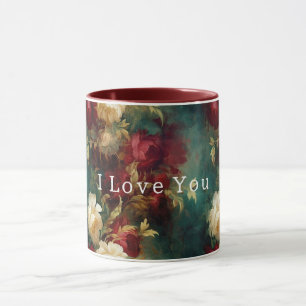 Caneca Flores Verdes Brancas Vermelhas
