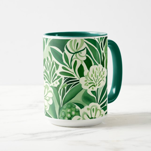 Caneca Flores verdes, padrão de design vintage  (Frente Esquerda)