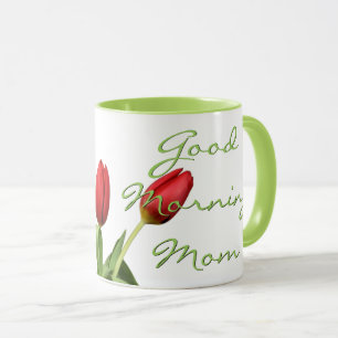 Caneca Flores vermelhas das tulipas da mamã do bom dia