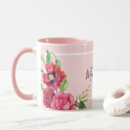 Caneca Flores Vermelhas e Rosa Quic Modernas de Aquarela
