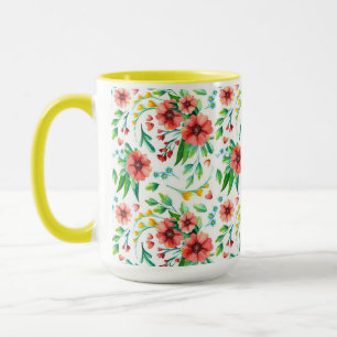 Caneca Flores Vermelhas Pintadas À Mão Padrão Floral- 234