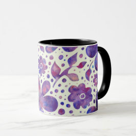 Caneca Flores violetas românticas e deixa arte original