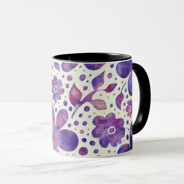 Caneca Flores violetas românticas e deixa arte original (Frente Esquerda)