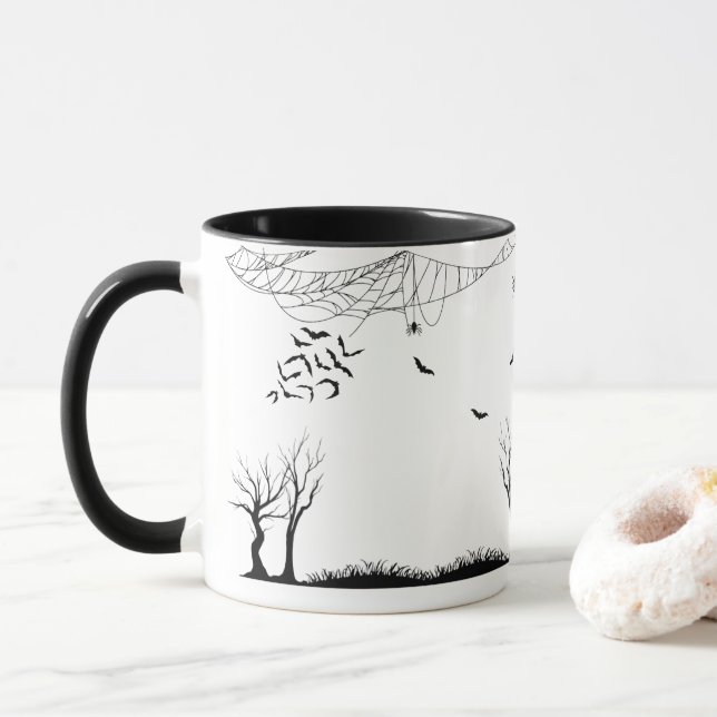 Caneca Floresta Assombrada de Halloween Morcegos e Aranha (Com Donut)