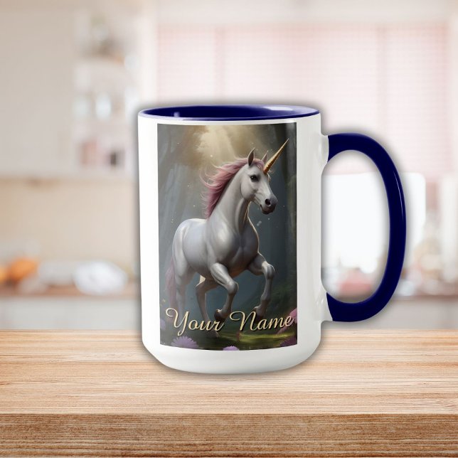 Caneca Floresta Branca Personalizada de Unicórnio (Personalized White Unicorn Forest Mug)