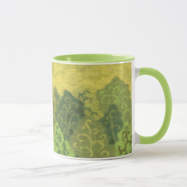 Caneca Floresta de Verão, pintura de lã, árvores verdes e (Direita)