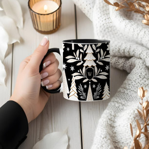 Caneca Floresta Elegante Evergreen e Monograma Floral