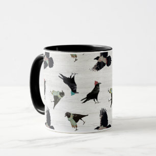Caneca Floresta Raven Em Scarf De Inverno, Pássaro Whimsi