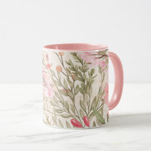 Caneca Floresta verde-aquosa de coral rosa-claro floral
