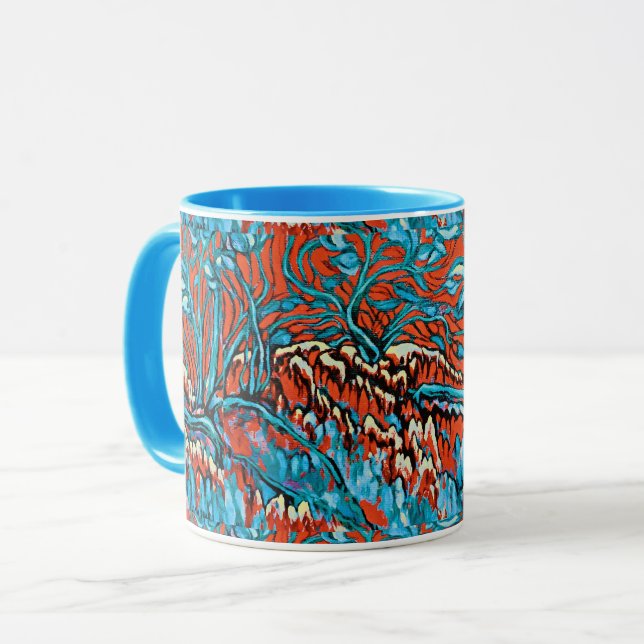 Caneca Florestas Mágicas Coloridas Vermelhas e Azuis (Frente Esquerda)