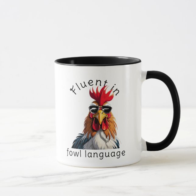 Caneca Fluent In Fowl Language Mug - Rooster Punny Gift (Direita)